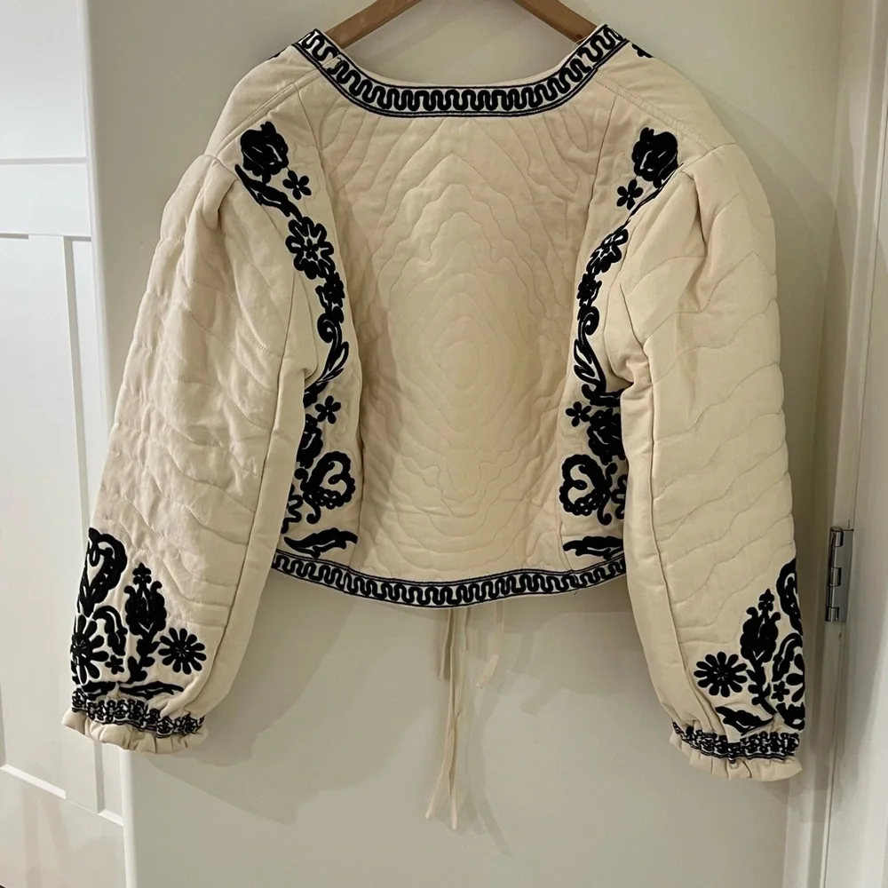 Bohme Beige Bomber Jacket with Black Embroidery - Picture 8 of 8